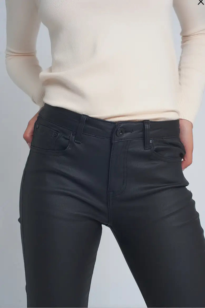 Midnight Black Coated Faux Leather Pants - Bottoms