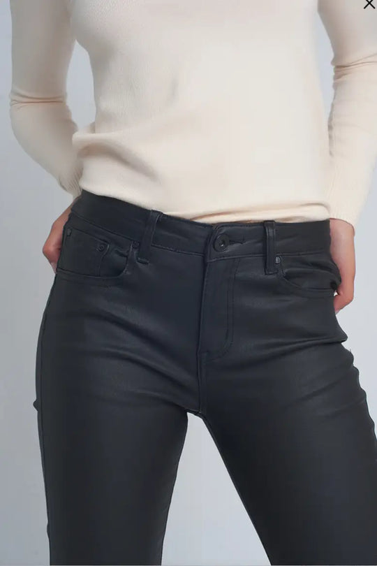 Midnight Black Coated Faux Leather Pants - Bottoms