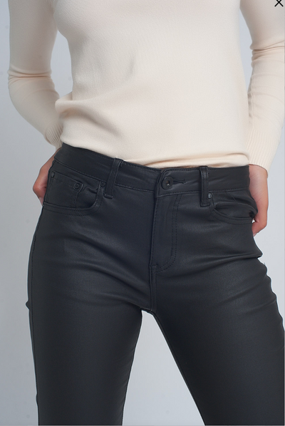 Midnight Black Coated Faux Leather Pants