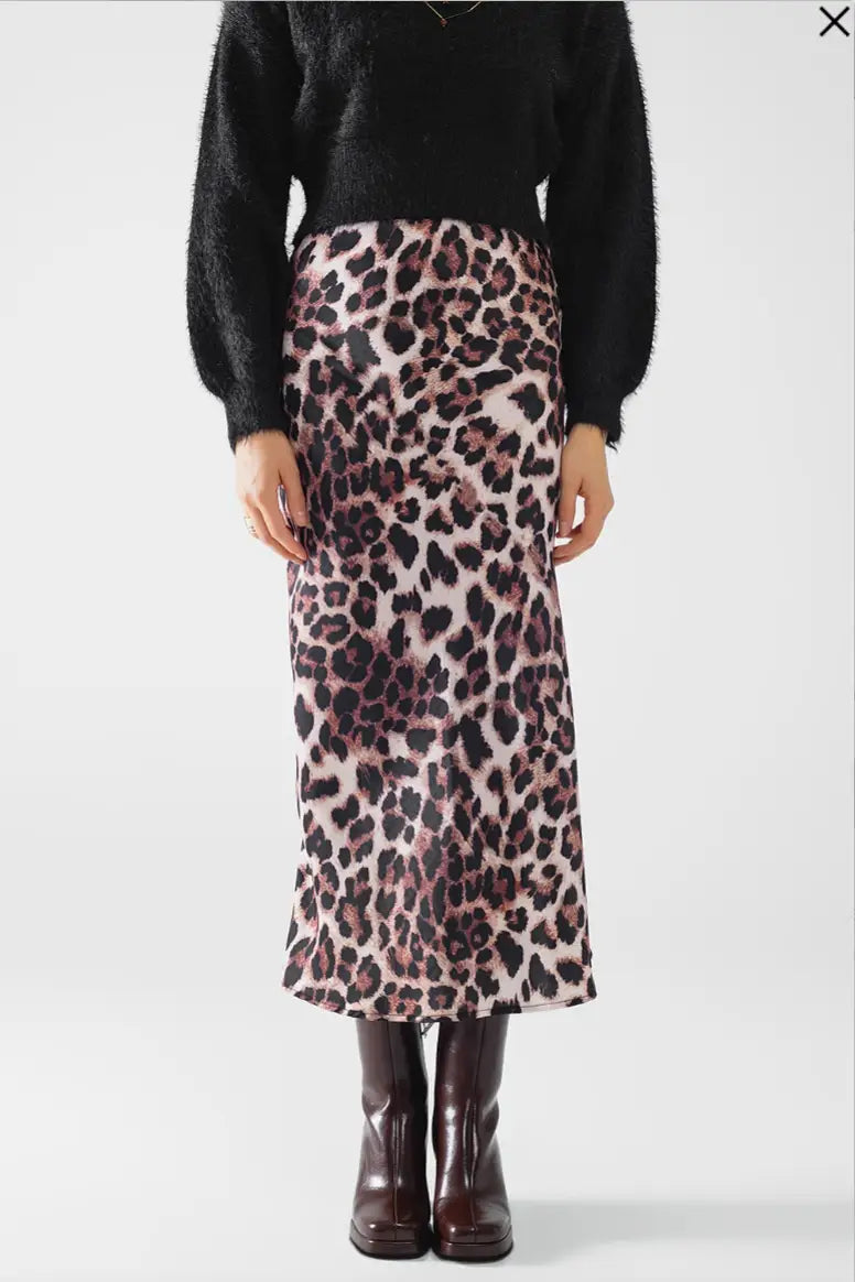 Leopard Mid Rise Flared Midi Skirt - Bottoms
