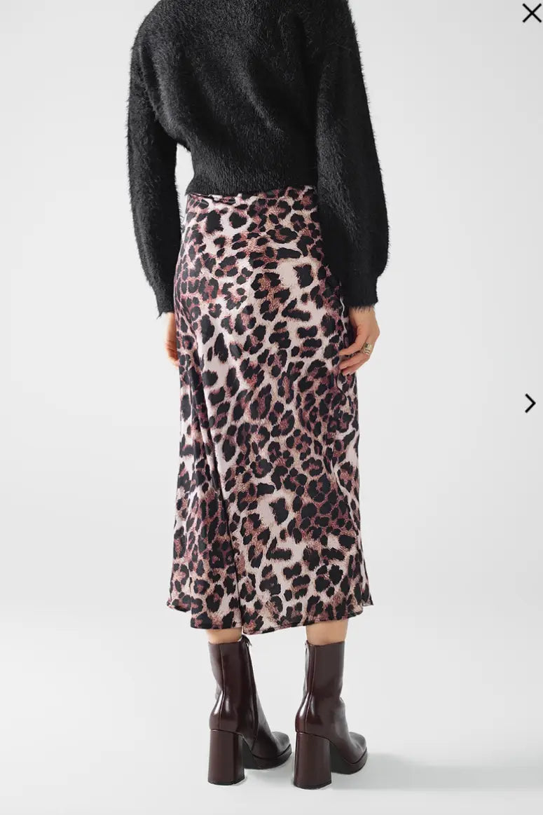 Leopard Mid Rise Flared Midi Skirt - Bottoms