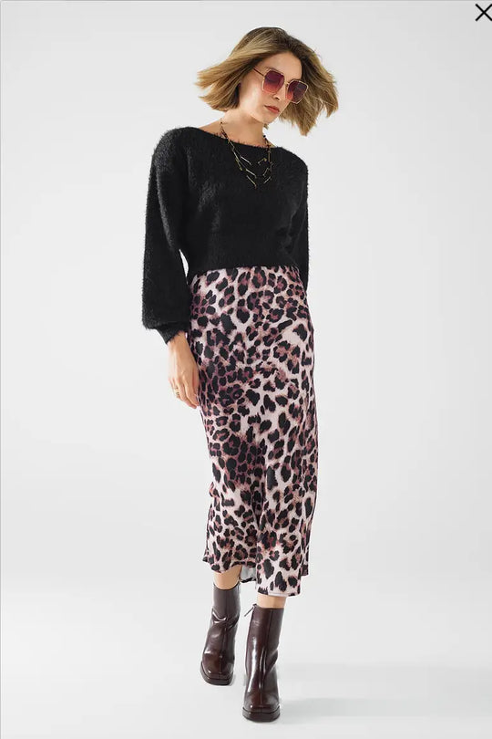 Leopard Mid Rise Flared Midi Skirt - Bottoms