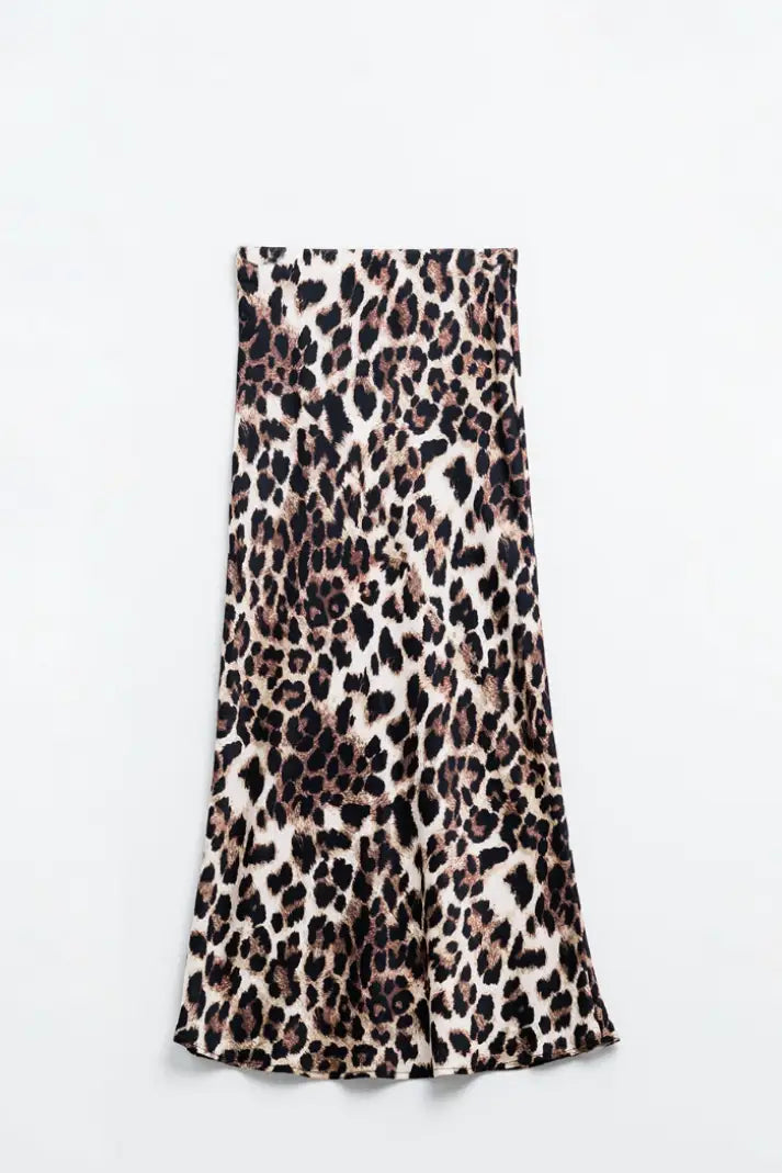 Leopard Mid Rise Flared Midi Skirt - Bottoms