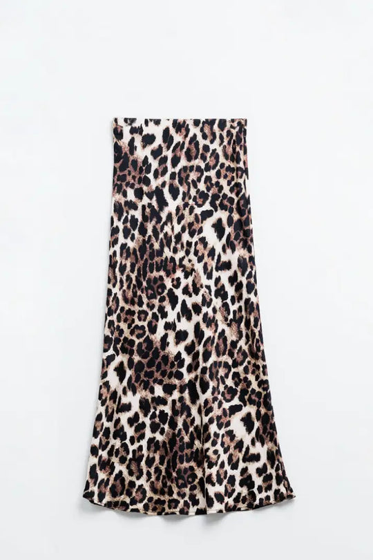 Leopard Mid Rise Flared Midi Skirt - Bottoms