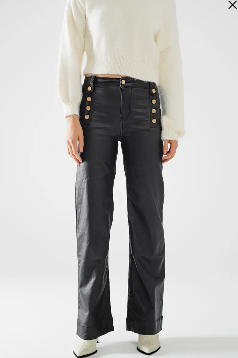 Black Faux Leather Trousers - Bottoms