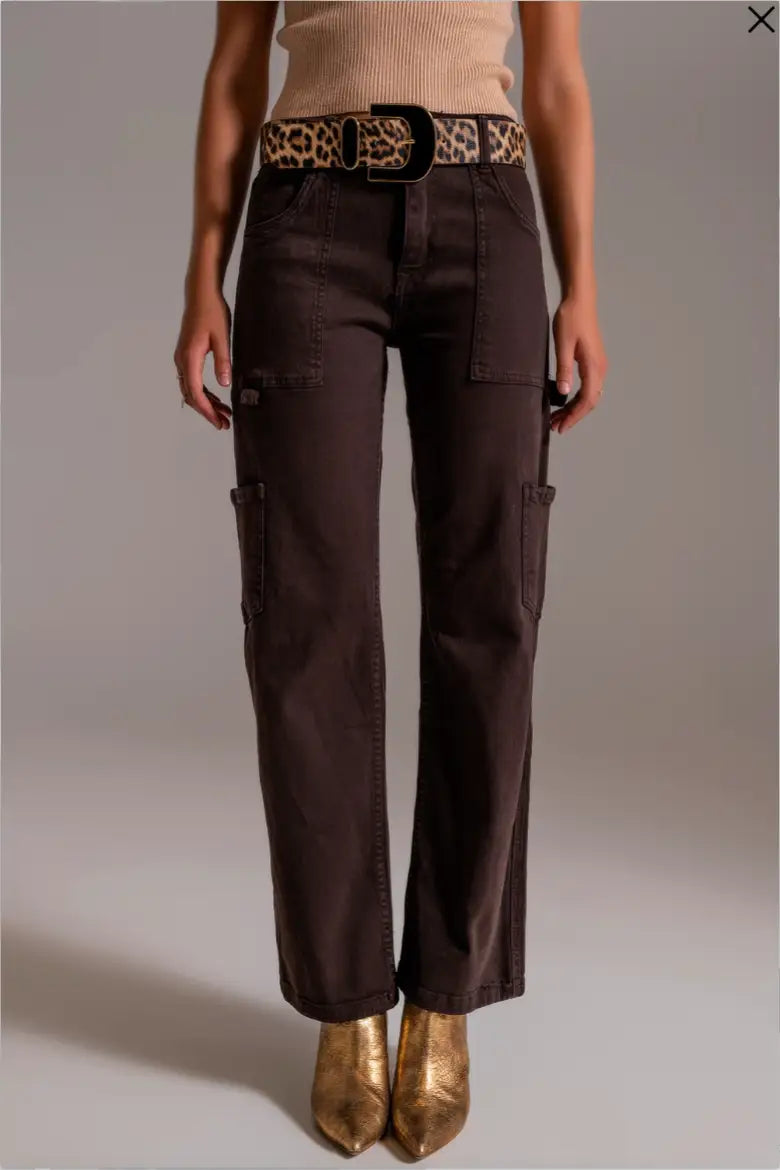 Straight Leg Brown Cargo Pants - Bottoms
