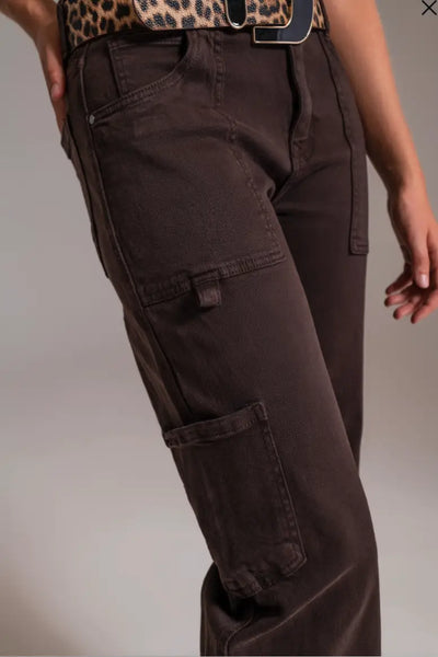 Straight Leg Brown Cargo Pants - Bottoms