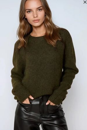 Soft Knit Sweater in Khaki Green - Tops