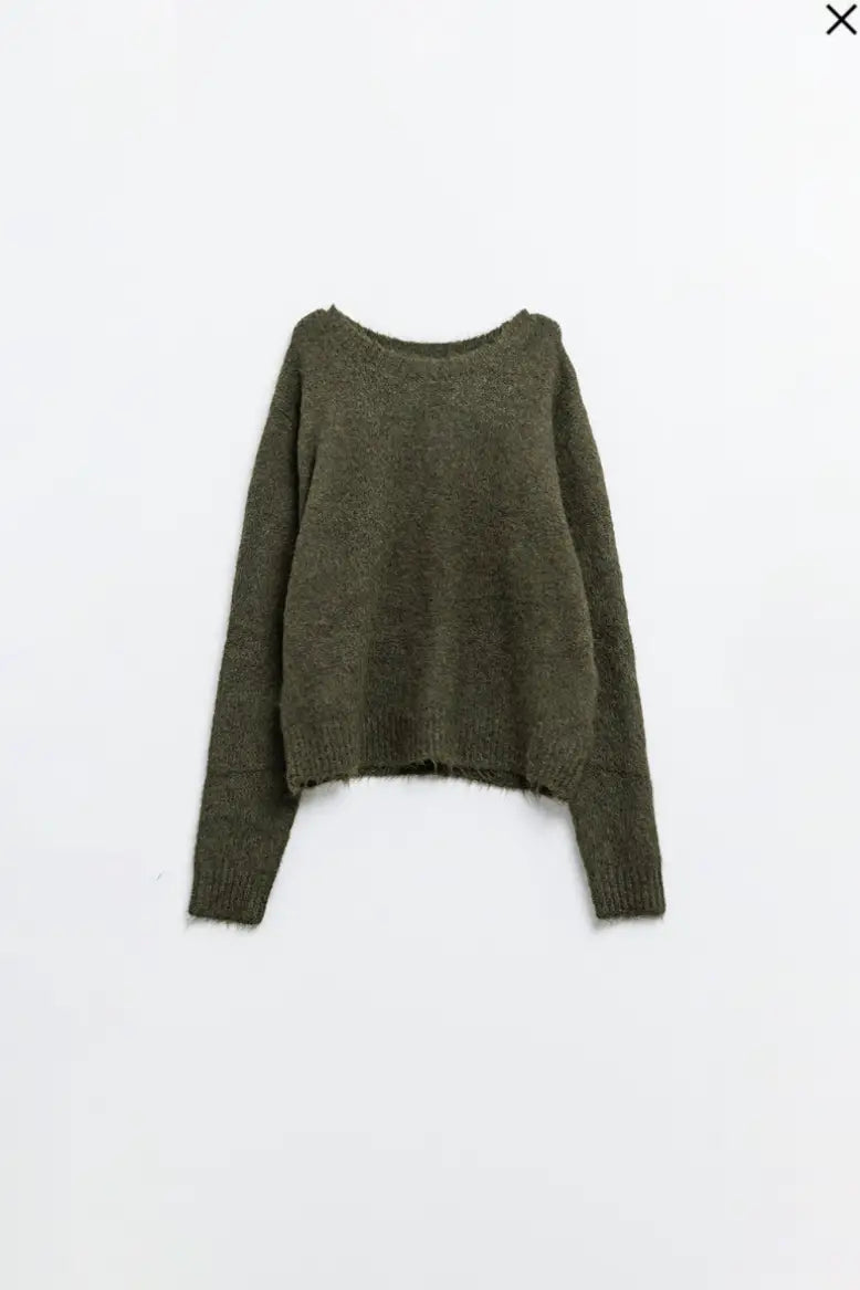 Soft Knit Sweater in Khaki Green - Tops