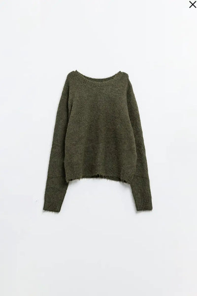 Soft Knit Sweater in Khaki Green - Tops