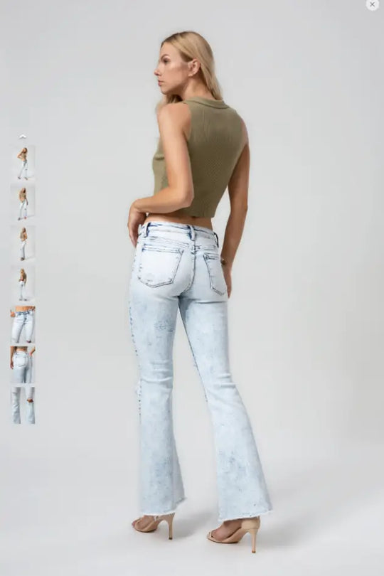 Mid Rise Light Wash Flare Jeans - Bottoms