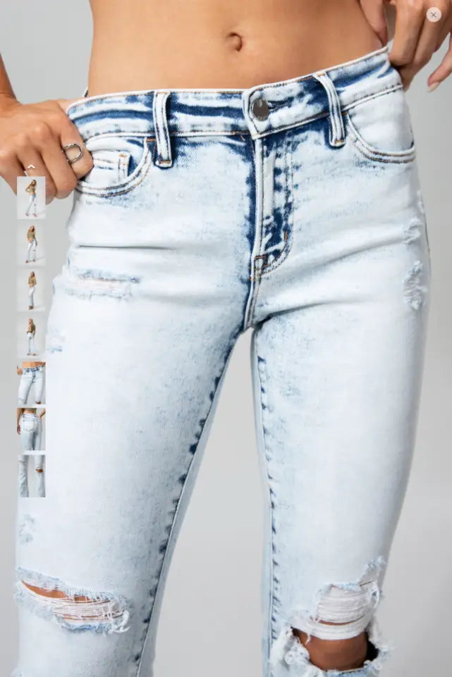 Mid Rise Light Wash Flare Jeans - Bottoms