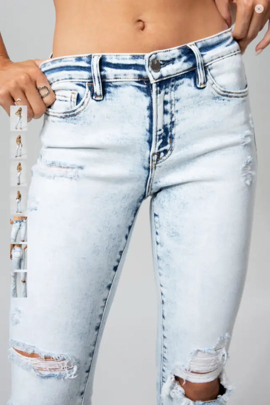 Mid Rise Light Wash Flare Jeans - Bottoms