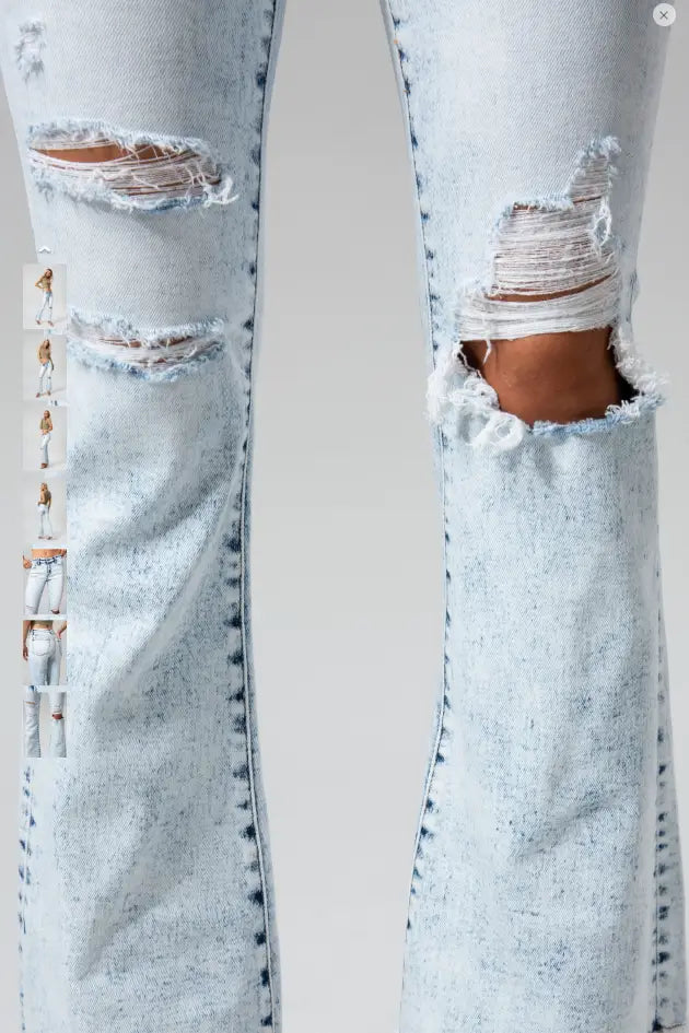 Mid Rise Light Wash Flare Jeans - Bottoms