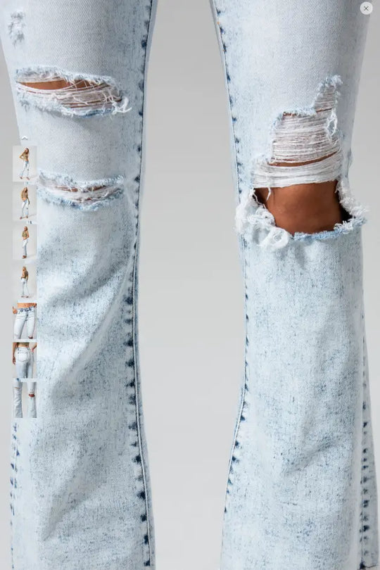 Mid Rise Light Wash Flare Jeans - Bottoms