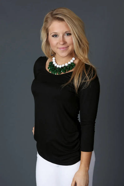 Black 3/4 Sleeve Top - Melissa Jean Boutique