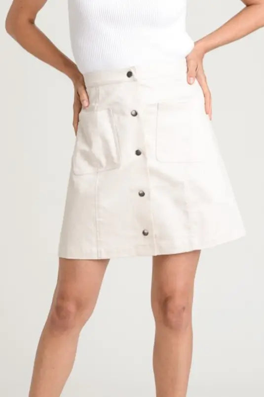 Light Khaki Button Down A-Line Skirt - Melissa Jean Boutique