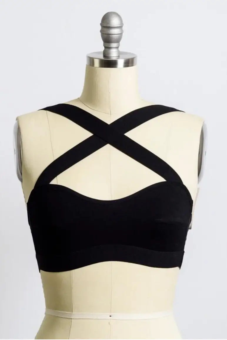 Bella Cross Front Bralette in Black - Melissa Jean Boutique