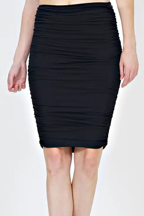 Black Shirred Pencil Skirt - Melissa Jean Boutique