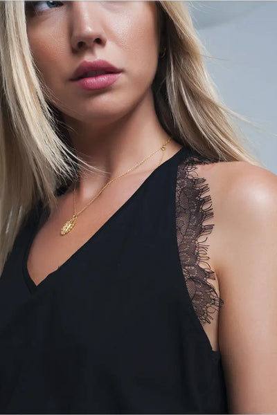 Black Sleeveless Top with Lace Detail - Melissa Jean Boutique