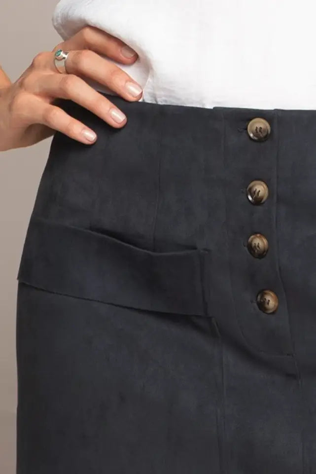 Navy Faux Sueded Skirt with Pockets - Melissa Jean Boutique