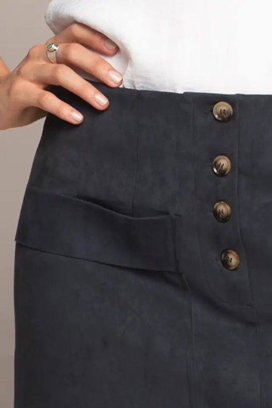 Navy Faux Sueded Skirt with Pockets - Melissa Jean Boutique