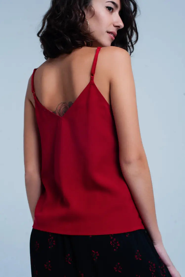 Bordeaux Red V-Neck Cami - Melissa Jean Boutique