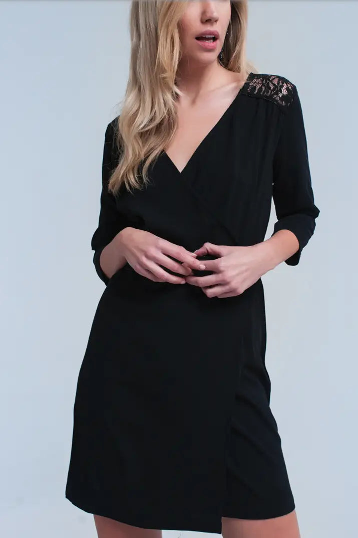 Black Wrap Dress V-Neck - Melissa Jean Boutique