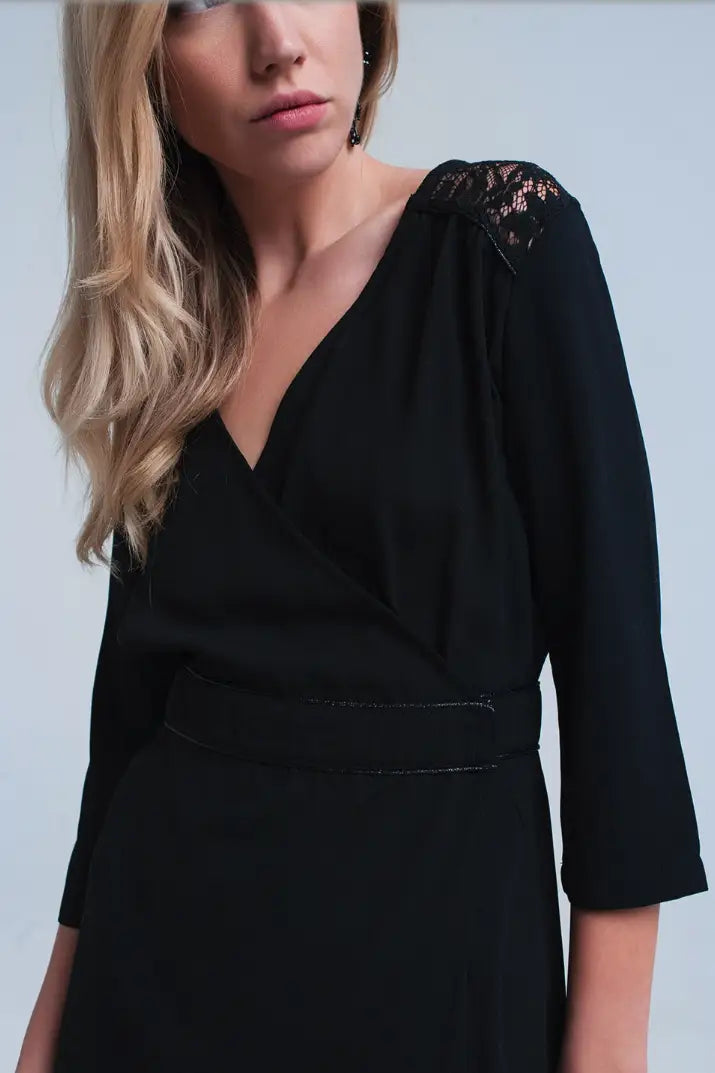 Black Wrap Dress V-Neck - Melissa Jean Boutique