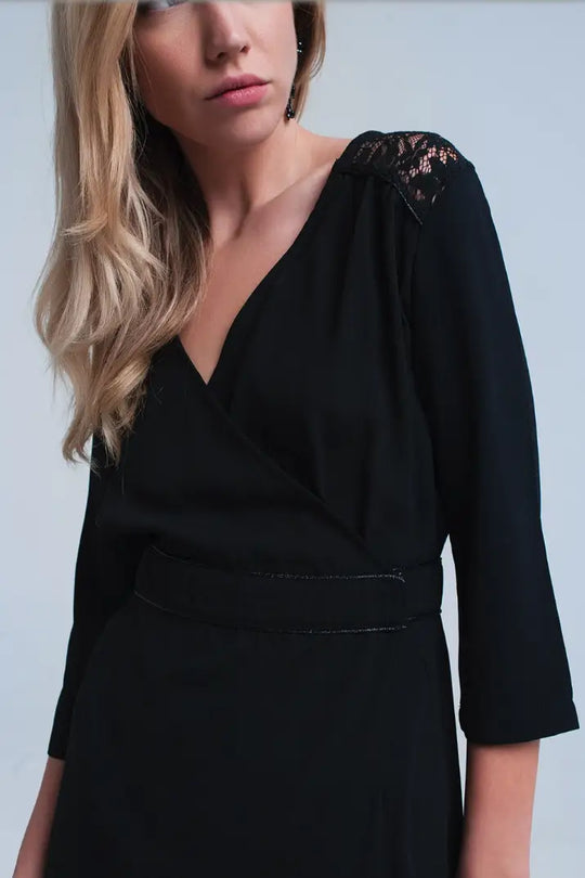 Black Wrap Dress V-Neck - Melissa Jean Boutique