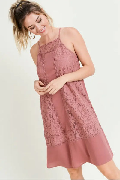 Mixed Lace Mauve Shift Dress - Melissa Jean Boutique