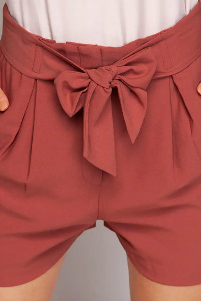 Marsala Front Tie Shorts - Melissa Jean Boutique