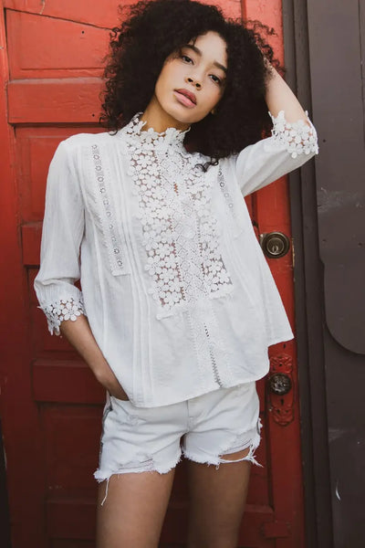 Remember Me Ivory Mock Neck Eyelet Blouse - Melissa Jean Boutique