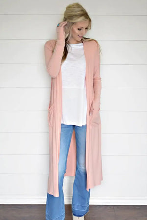 Take a Break Light Coral Duster Cardigan - Melissa Jean Boutique