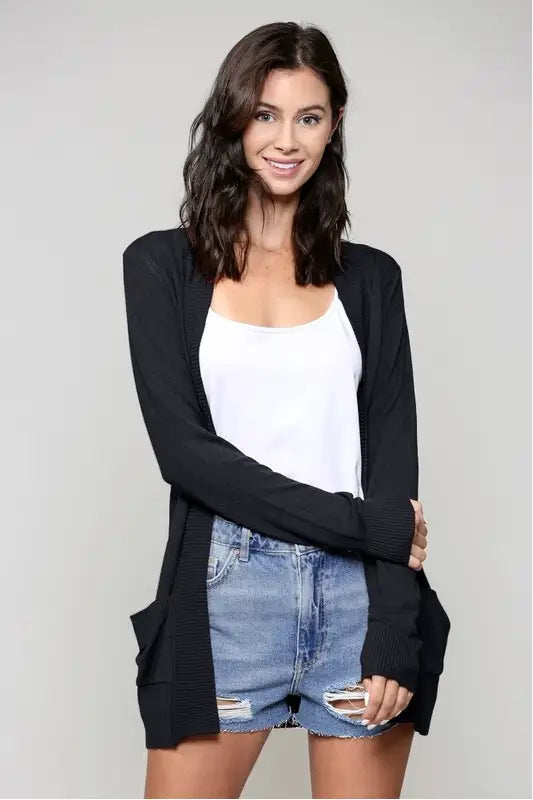 Cozy Black Cardigan - Melissa Jean Boutique