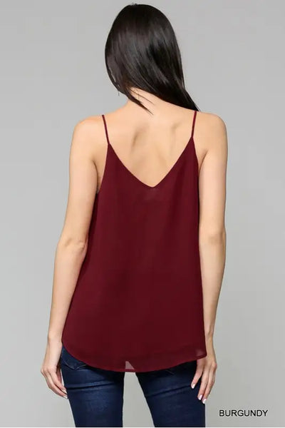 Burgundy V-Neck Scalloped Lace Top - Melissa Jean Boutique