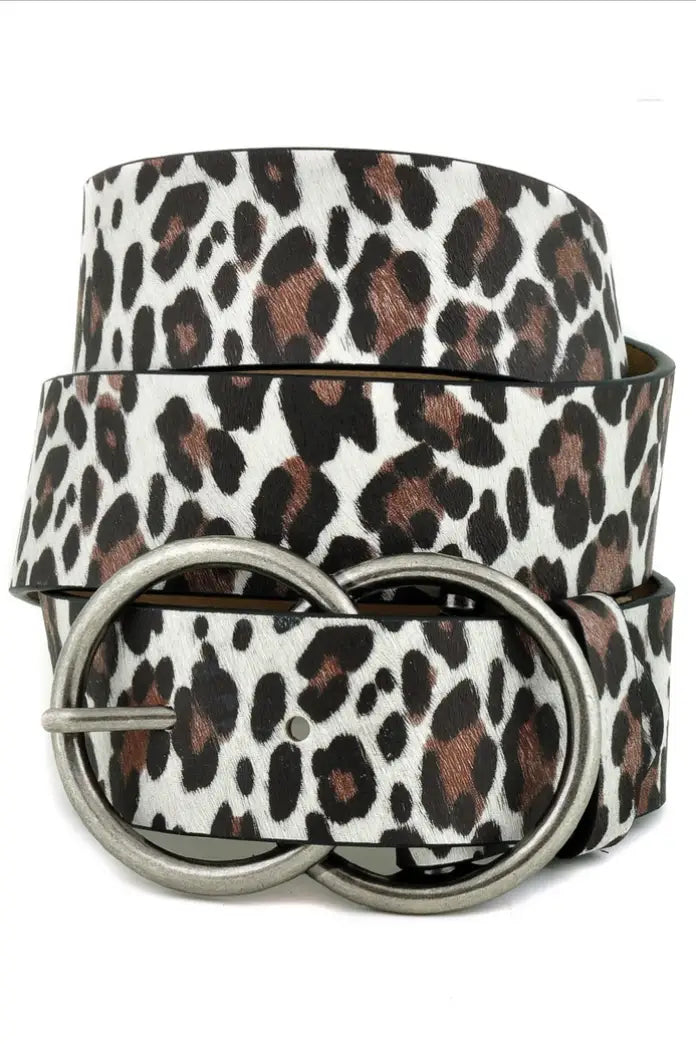 Leopard Leatherette Double Circle Belt - Melissa Jean Boutique