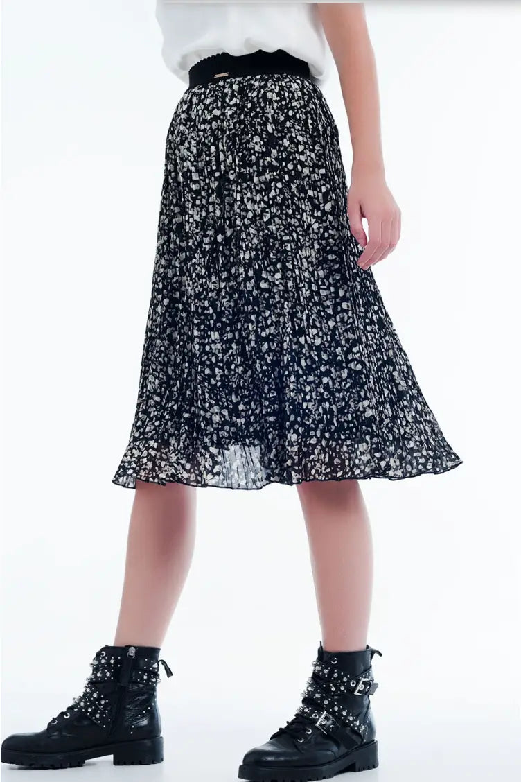 Paige Midi Black Print Skirt - Melissa Jean Boutique