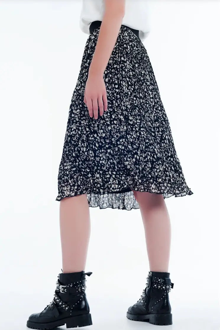 Paige Midi Black Print Skirt - Melissa Jean Boutique