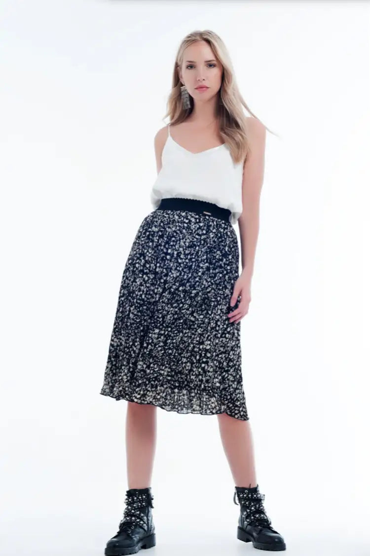 Paige Midi Black Print Skirt - Melissa Jean Boutique