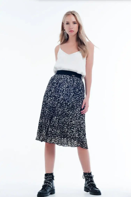 Paige Midi Black Print Skirt - Melissa Jean Boutique