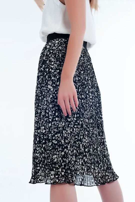 Paige Midi Black Print Skirt - Melissa Jean Boutique