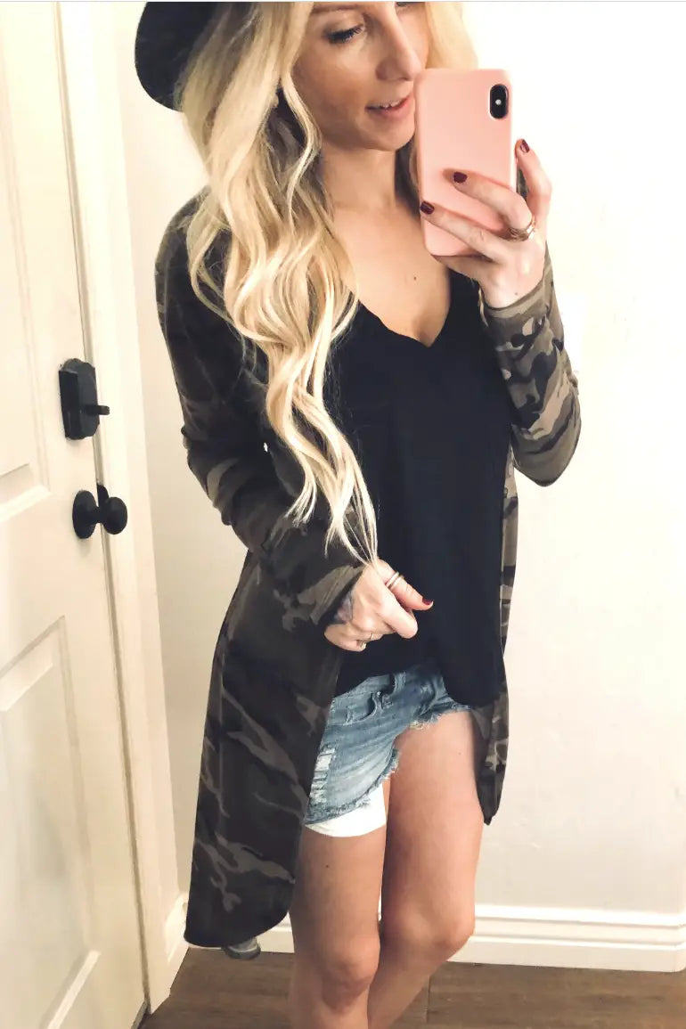 Camo Lightweight Cardigan - Melissa Jean Boutique
