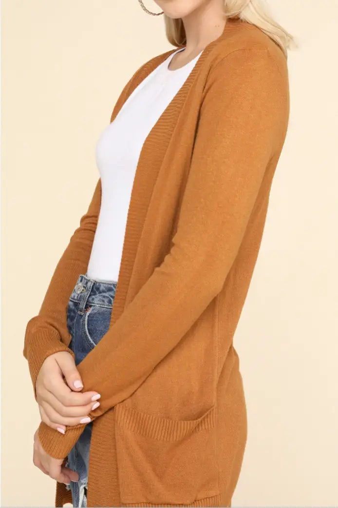 Cozy Golden Camel Cardigan with Pockets - Melissa Jean Boutique