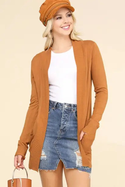 Cozy Golden Camel Cardigan with Pockets - Melissa Jean Boutique