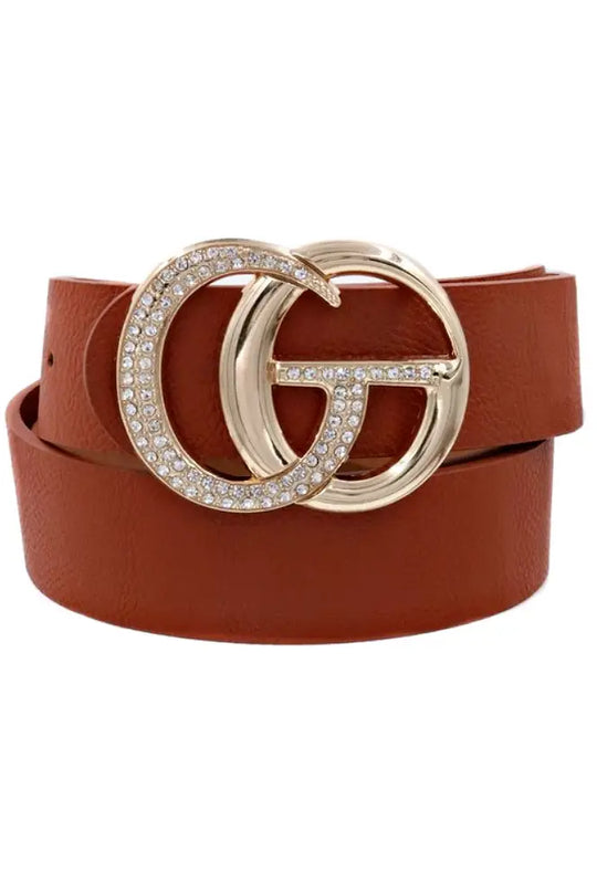 GiGi Rhinestone Cognac Brown Belt - Melissa Jean Boutique