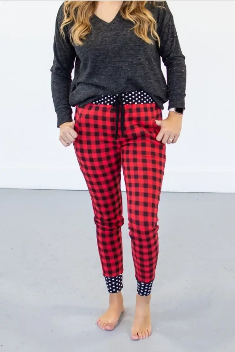Red Buffalo Plaid Check Joggers - Melissa Jean Boutique