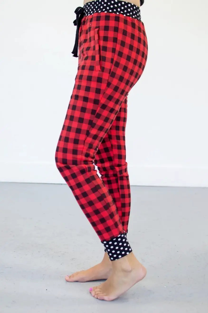 Red Buffalo Plaid Check Joggers - Melissa Jean Boutique