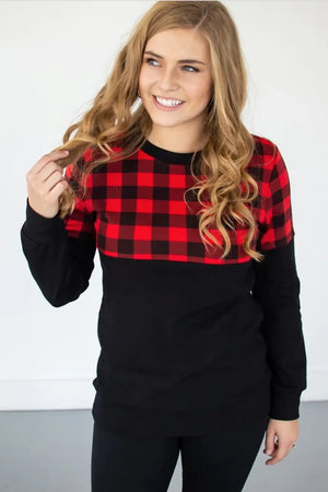 Buffalo Plaid Crewneck - Melissa Jean Boutique