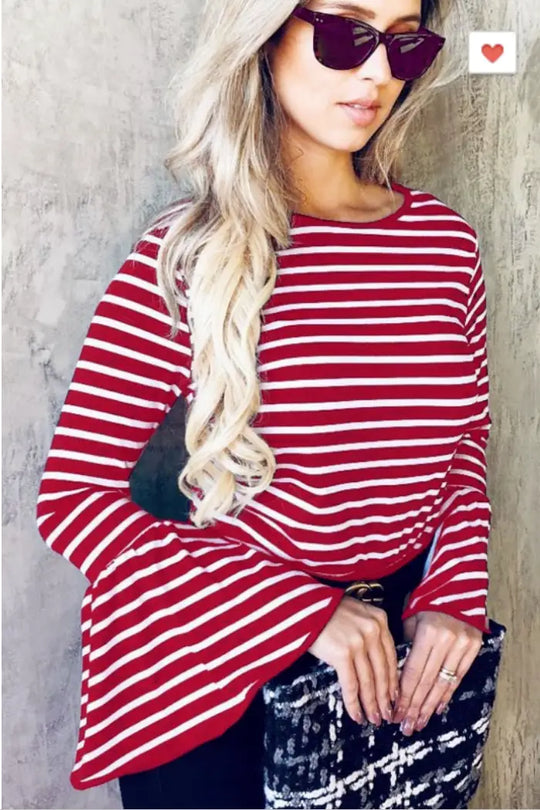 Red Striped Bell Sleeve Top - Melissa Jean Boutique